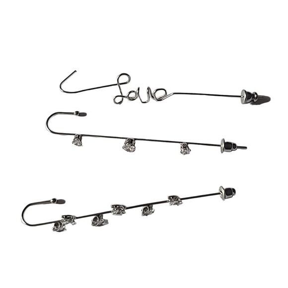 Lot Of 3 Silver Tone Ear Cuff Bar Earrings - Picture 9 of 9